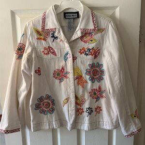 Indigo Moon Women's White Embroidered Floral Jacket